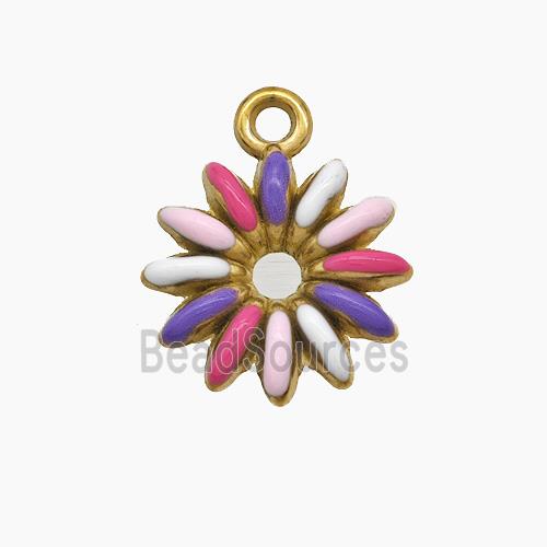 Stainless Steel Flower Pendant Multicolor Enamel Gold Plated