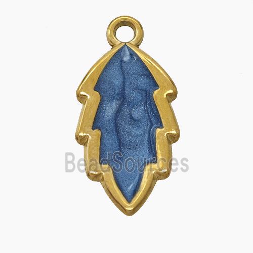 Stainless Steel Leaf Pendant Blue Painted Gold Plated