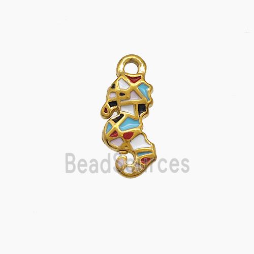 Stainless Steel Seahorse Pendant Multicolor Enamel Gold Plated