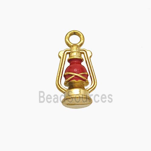 Stainless Steel OilLamp Pendant Red Enamel Gold Plated