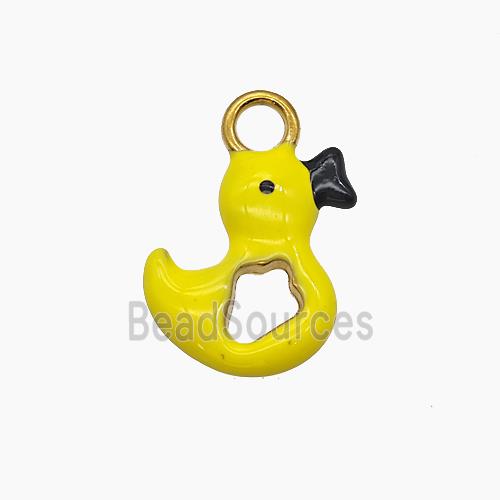 Stainless Steel Duck Pendant Yellow Enamel Gold Plated