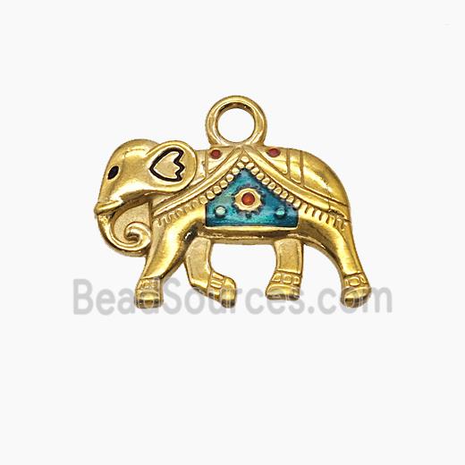 Stainless Steel Elephant Pendant Painted Gold Plated