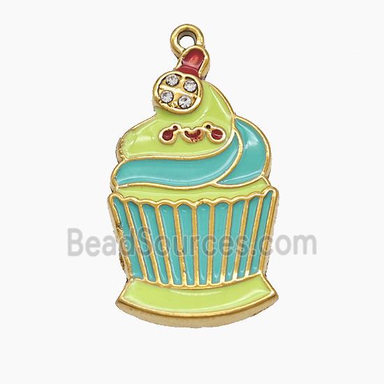 Stainless Steel Ice Cream Pendant Green Enamel Gold Plated