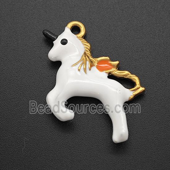 Stainless Steel Unicorn Pendant White Enamel Gold Plated