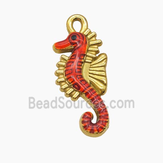 Stainless Steel Starfish Pendant Red Painted Gold Plated