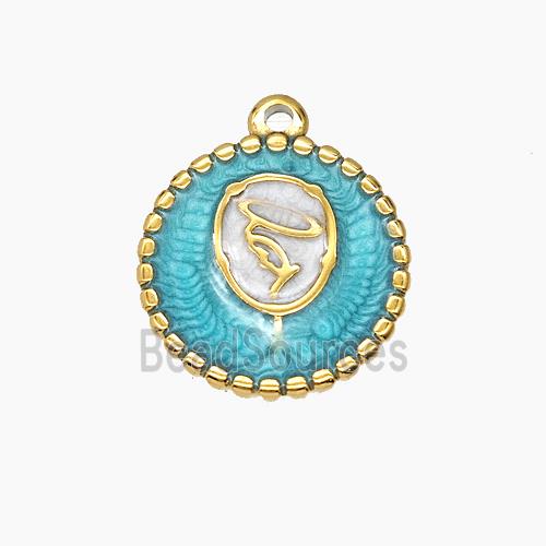 Stainless Steel Pendant Green Enamel Circle Gold Plated