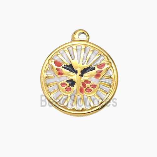 Stainless Steel Butterfly Pendant Enamel Gold Plated