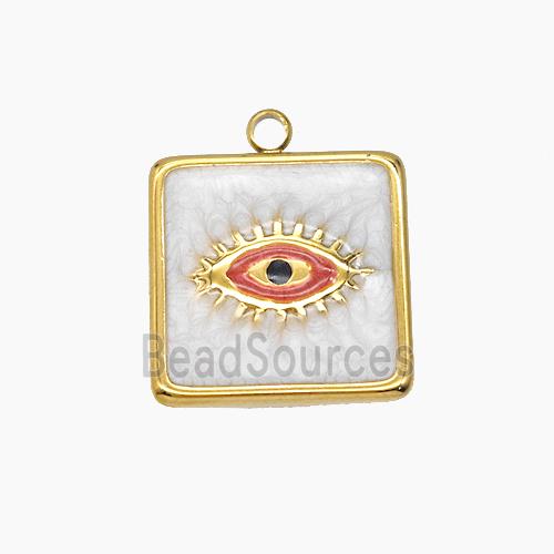 Stainless Steel Eye Pendant White Enamel Square Gold Plated