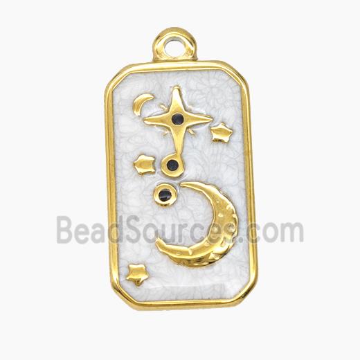 Stainless Steel Moon Pendant White Enamel Star Rectangle Gold Plated