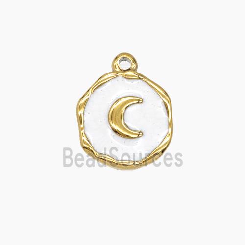 Stainless Steel Moon Pendant White Enamel Gold Plated