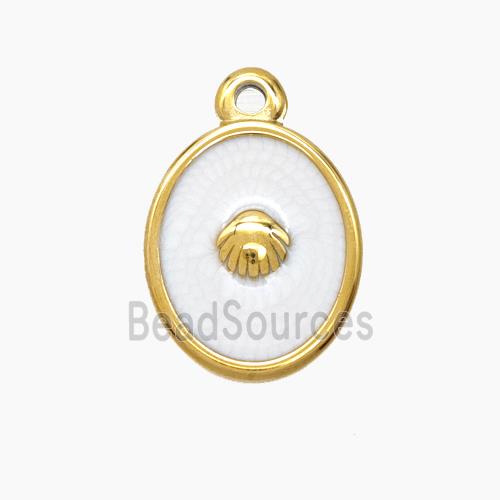 Stainless Steel Scallop Shell Pendant White Enamel Gold Plated