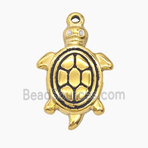 Stainless Steel Tortoise Pendant Black Painted Gold Plated