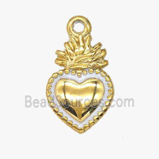 Stainless Steel Heart Pendant White Enamel Gold Plated