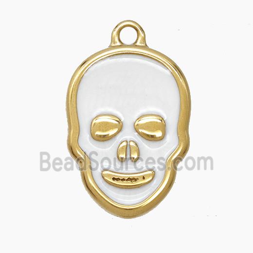 Stainless Steel Skull Pendant White Enamel Gold Plated