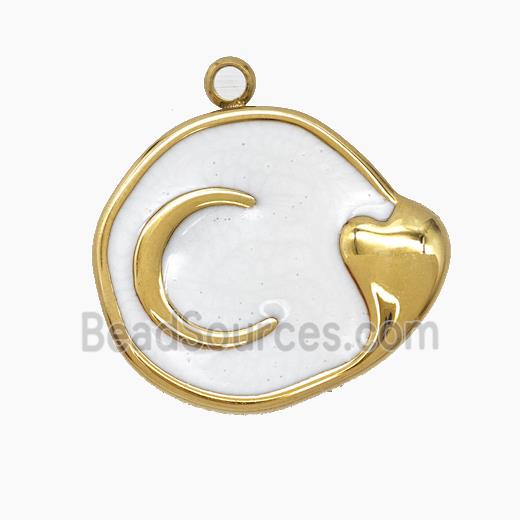 Stainless Steel Moon Pendant White Enamel Gold Plated