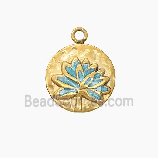 Stainless Steel Lotus Pendant Enamel Flower Gold Plated
