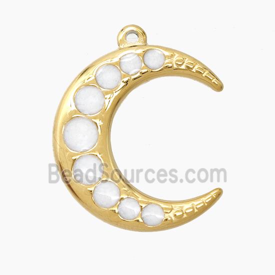 Stainless Steel Moon Pendant White Enamel Gold Plated