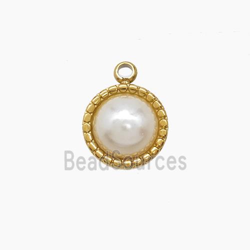 Stainless Steel Circle Pendant Pave Resin Gold Plated