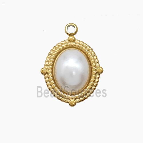 Stainless Steel Oval Pendant Pave Resin Gold Plated