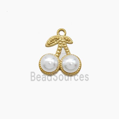 Stainless Steel Cherry Pendant Pave Resin Gold Plated