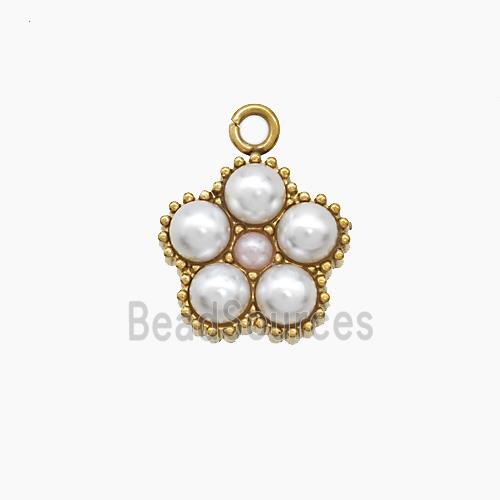 Stainless Steel Flower Pendant Pave Resin Gold Plated