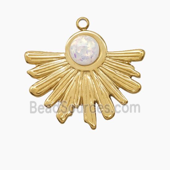 Stainless Steel Sunray Pendant Pave Resin Gold Plated
