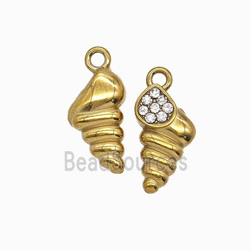Stainless Steel Conch Shell Pendant Pave Rhinestone Gold Plated