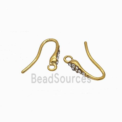 Stainless Steel Hook Earrings Pave Rhinestone Gold Plated