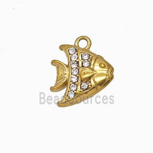 Stainless Steel Fish Pendant Pave Rhinestone Gold Plated