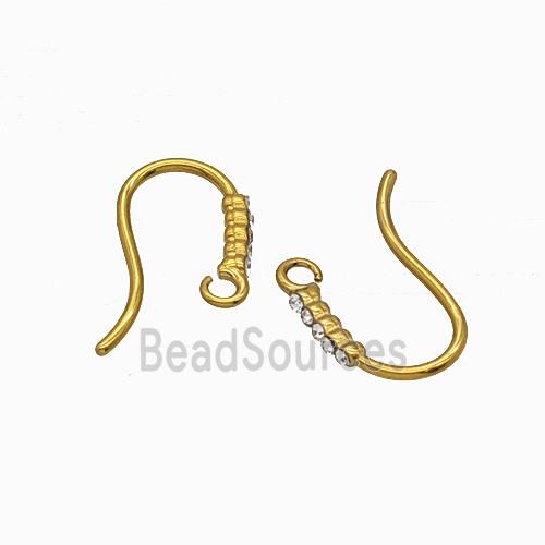 Stainless Steel Hook Earrings Pave Rhinestone Gold Plated