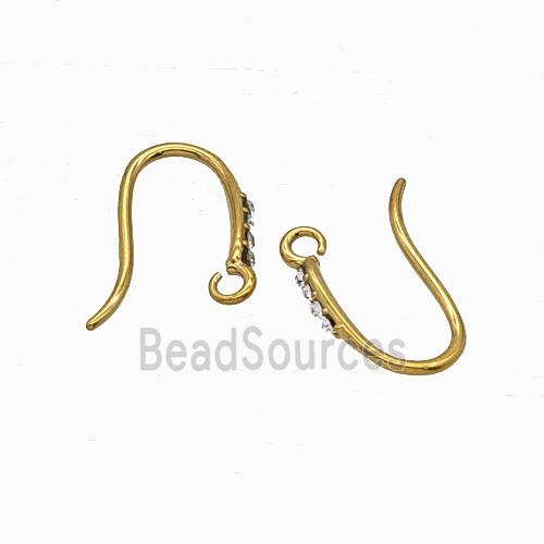 Stainless Steel Hook Earrings Pave Rhinestone Gold Plated