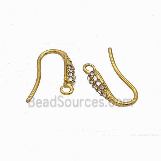 Stainless Steel Hook Earrings Pave Rhinestone Gold Plated