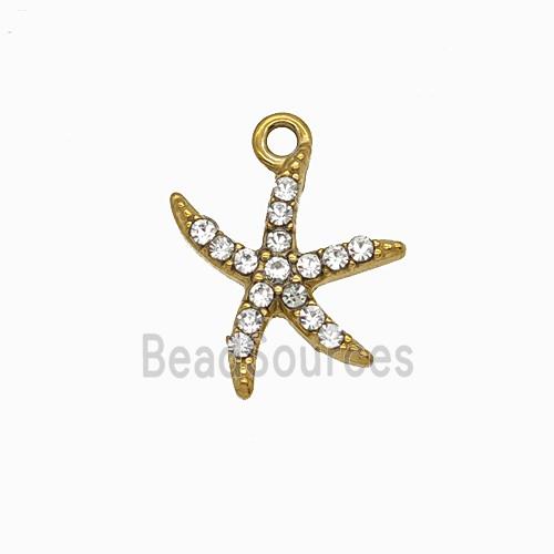 Stainless Steel Starfish Pendant Pave Rhinestone Gold Plated