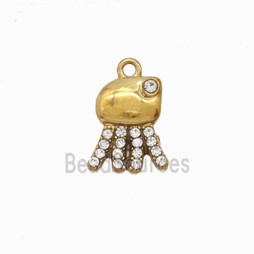 Stainless Steel Jellyfish Pendant Pave Rhinestone Gold Plated