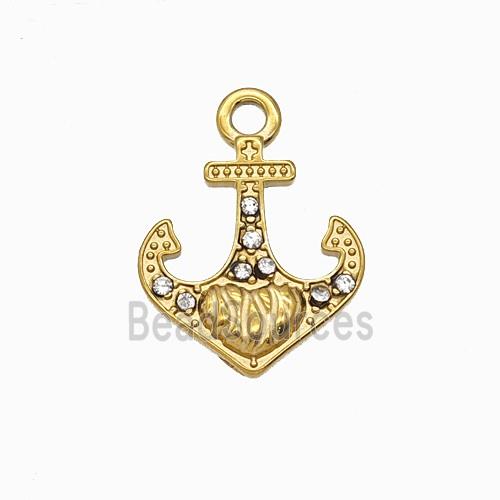 Stainless Steel Anchor Pendant Pave Rhinestone Gold Plated