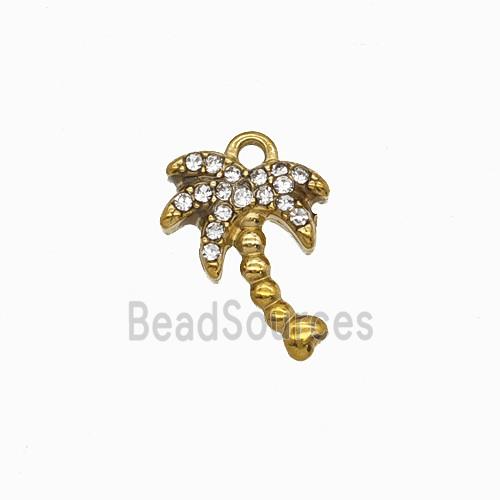 Stainless Steel Coconut Tree Pendant Pave Rhinestone Palm Gold Plated