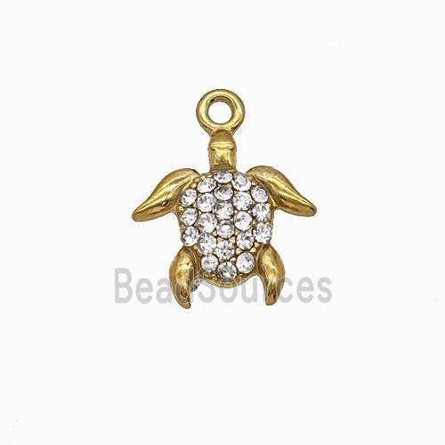 Stainless Steel Tortoise Pendant Pave Rhinestone Gold Plated