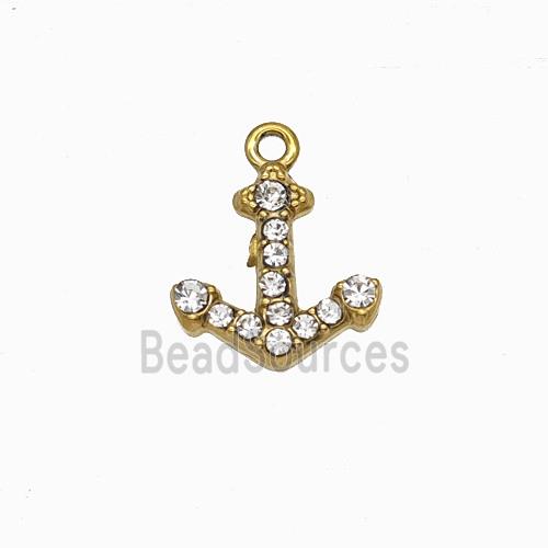 Stainless Steel Anchor Pendant Pave Rhinestone Gold Plated