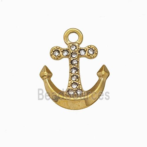 Stainless Steel Anchor Pendant Pave Rhinestone Gold Plated