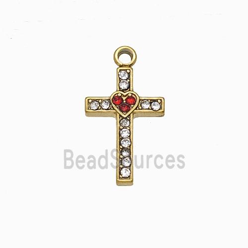 Stainless Steel Cross Pendant Pave Rhinestone Gold Plated