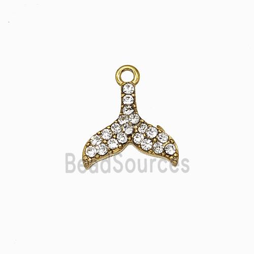 Stainless Steel Mermaid-Tail Pendant Pave Rhinestone Gold Plated