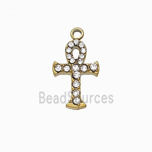 Stainless Steel Cross Pendant Pave Rhinestone Gold Plated