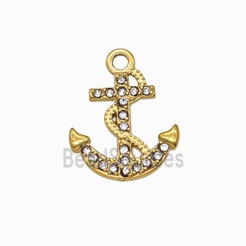 Stainless Steel Anchor Pendant Pave Rhinestone Gold Plated