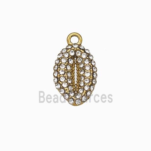 Stainless Steel Cowrie Shell Pendant Pave Rhinestone Gold Plated