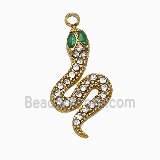 StainlessStainless Steel Snake Pendant Pave Rhinestone Gold Plated