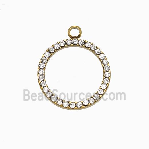 Stainless Steel Circle Pendant Pave Rhinestone Rings Gold Plated