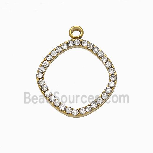 Stainless Steel Circle Pendant Pave Rhinestone Gold Plated