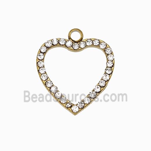 Stainless Steel Heart Pendant Pave Rhinestone Gold Plated