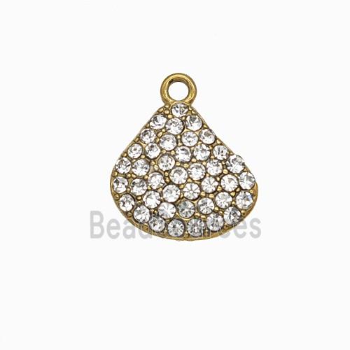 Stainless Steel Scallop Shell Pendant Pave Rhinestone Gold Plated