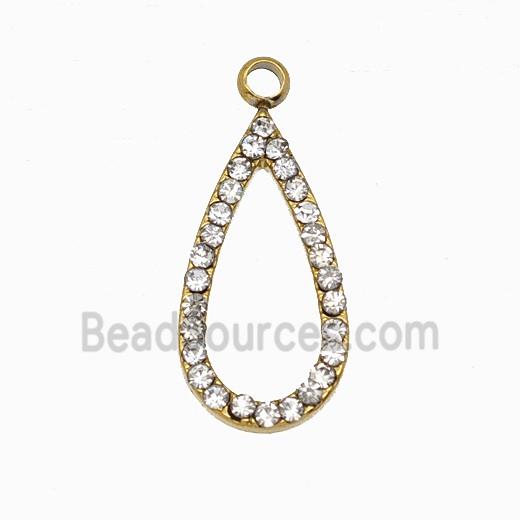 Stainless Steel Teardrop Pendant Pave Rhinestone Gold Plated